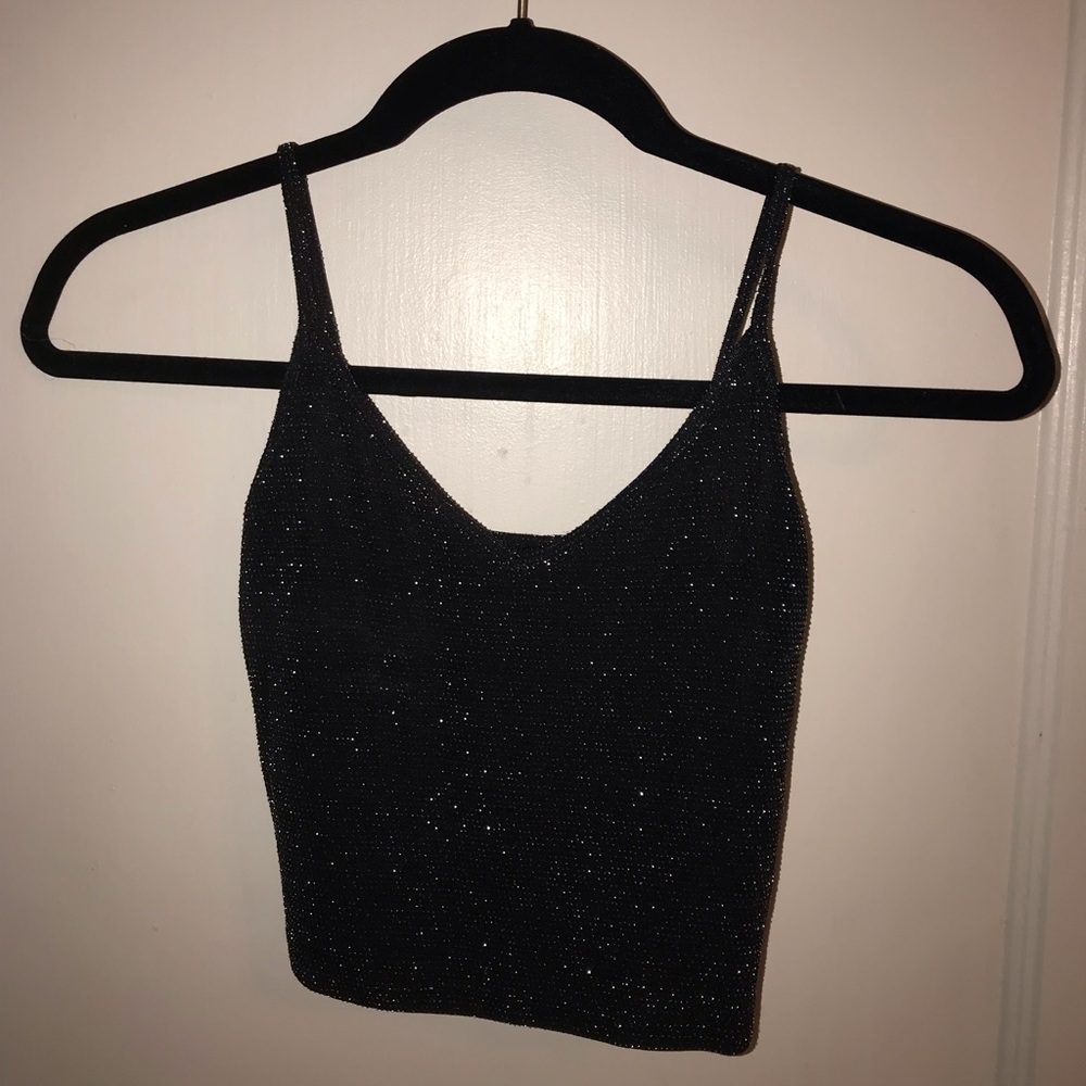 F21 Metallic Black Crop Top